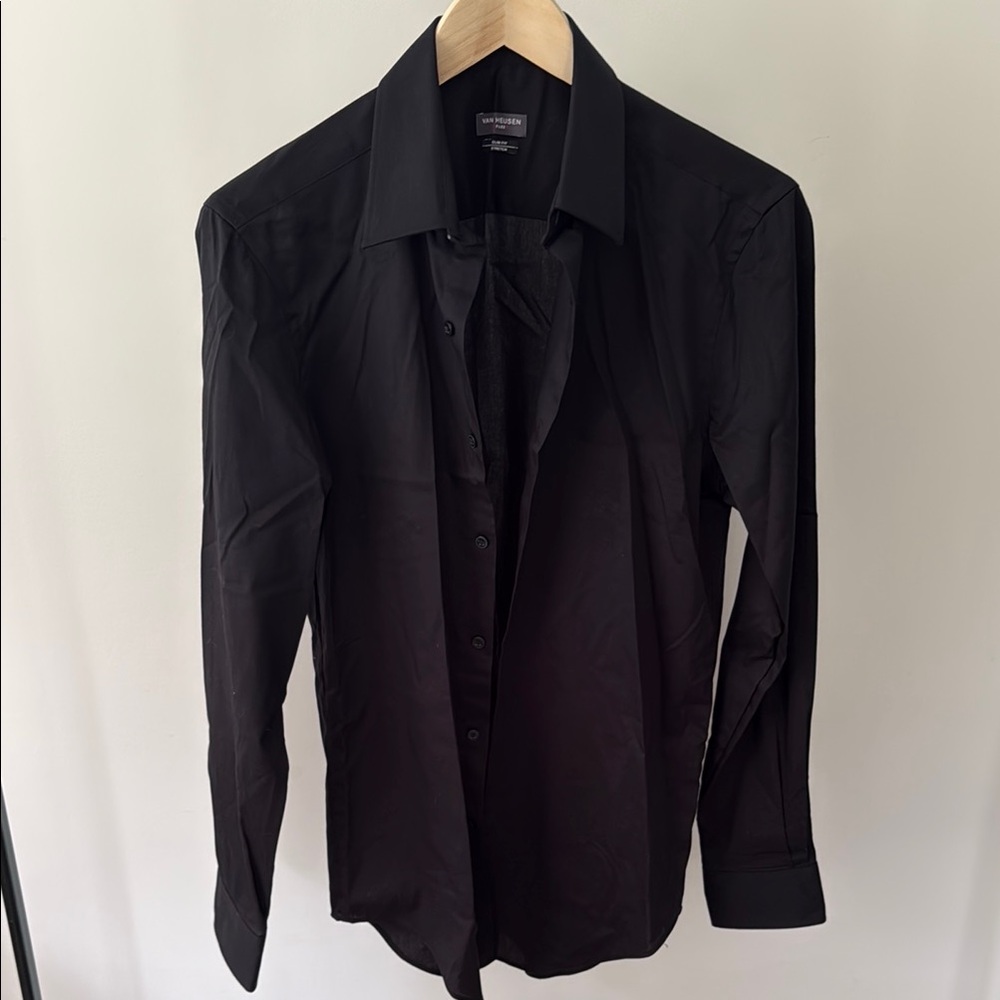 Van Heusen Flex Slim Fit  Black Dress Shirt Classic Formal Style
